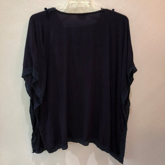 Lulu Womens OSFM Navy Blue Short Sleeve Kaftan Swimming Cover Up Shirt Top - Picture 8 of 10